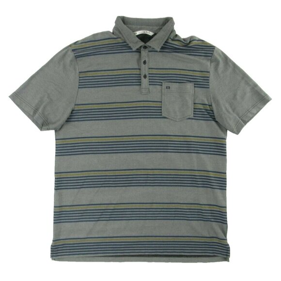 Travis Mathew Mens Golf Polo Shirt XL Grey Blue Striped - Picture 1 of 6